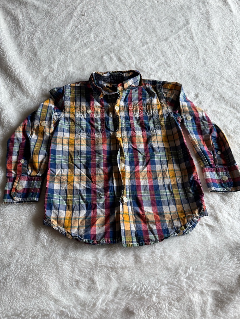 GAP Kids Plaid Button-Down Shirt in Blue, Yellow & Red